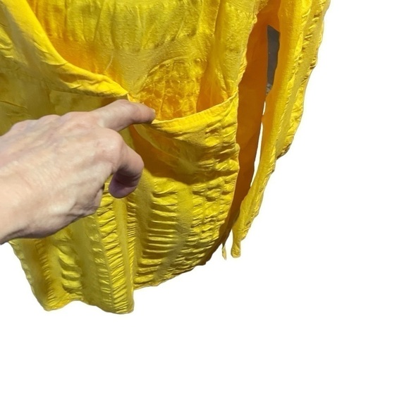 Bright Sunny Yellow Textured Top with Fold over neckline-slits on sides-Size 12 - Picture 4 of 16